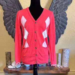 Tommy Hilfiger Pink Argyle Cardigan Sweater